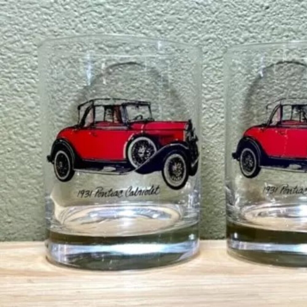 Whisky Glasses Pontiac Cabriolet 1931‎ Red Cars Clear Set Of 2 Drinking Cups